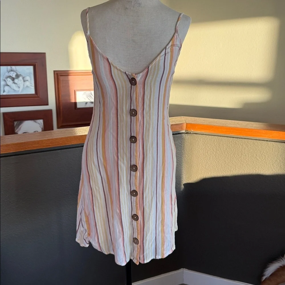 Billabong Striped Lightweight dress - Peach & Cream striped wood buttons small - Picture 4 of 8